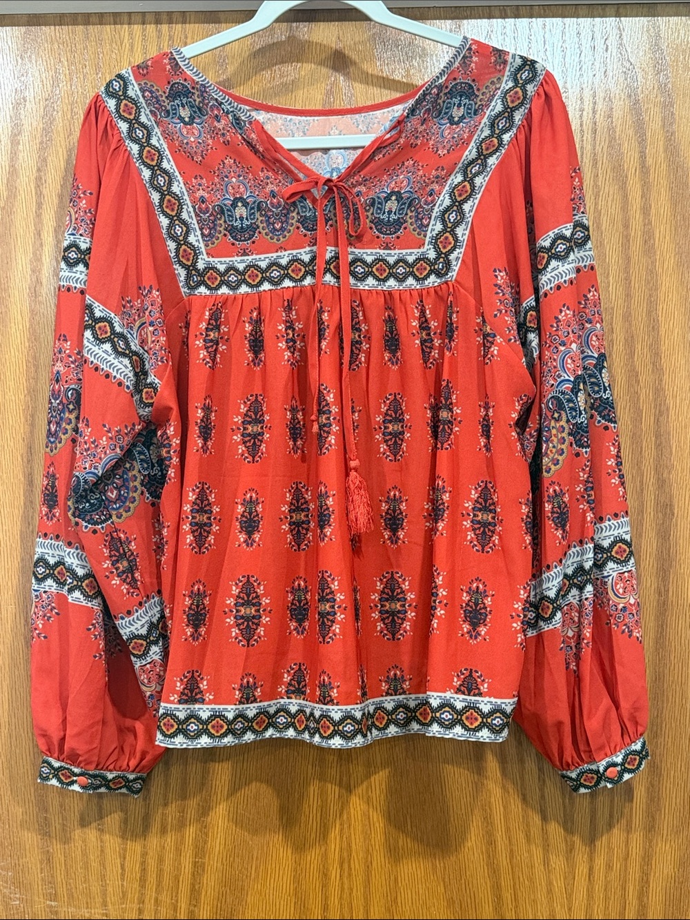 Flying Tomato Orange Printed Boho Peasant Tunic - Picture 4 of 5